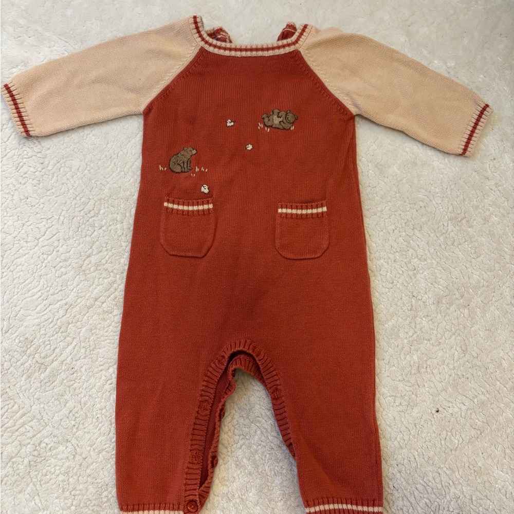 Janie and Jack Red and Tan Knit Jumper 🐻